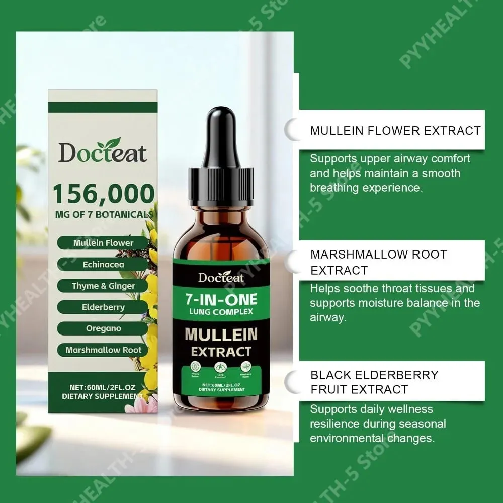 Docteat 7-i-1 Lung Complex Drops 60 Ml Net Dropper 1 Ml Servering med Mullein Hyldebær Marshmallow Airway Comfort Support — image 3
