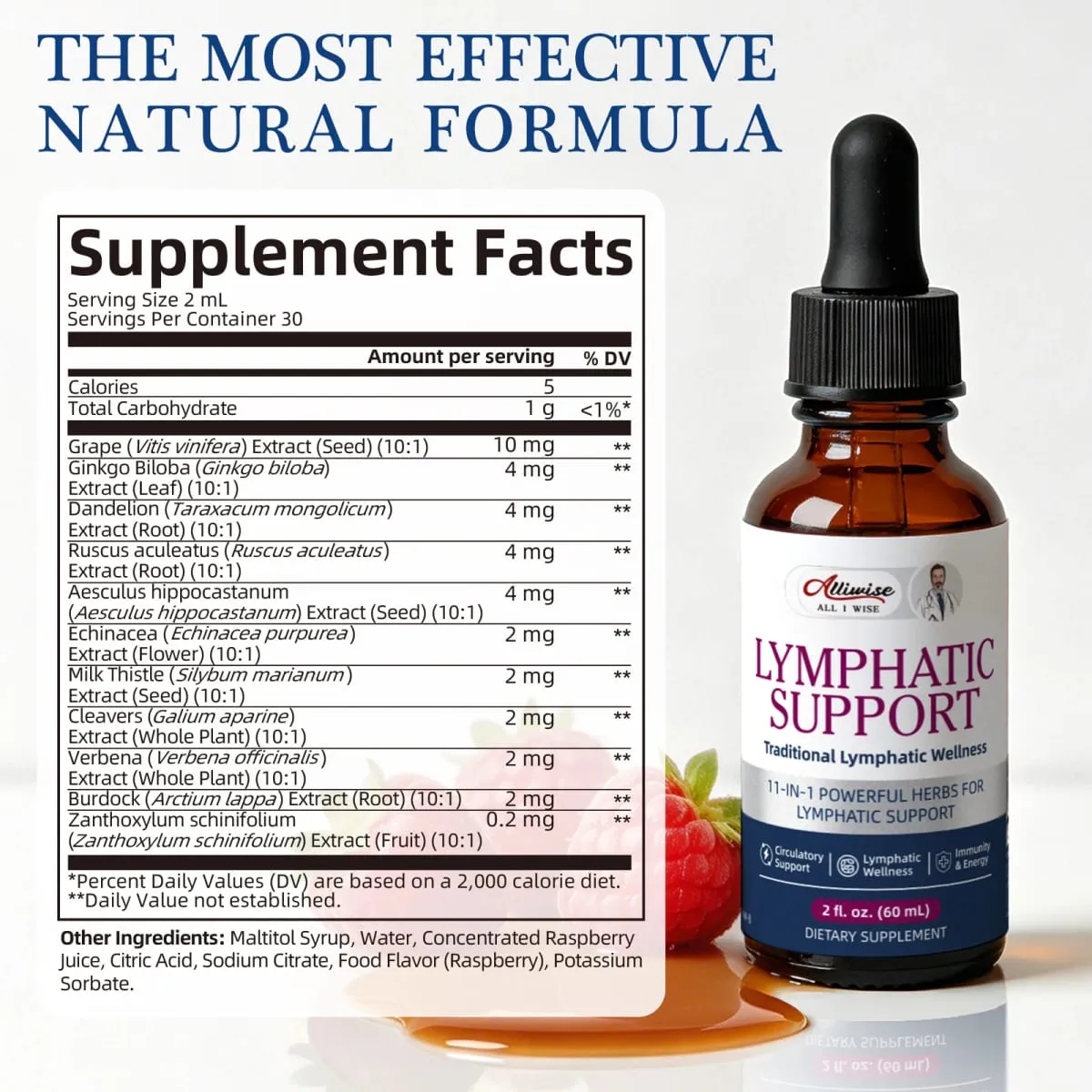 Alliwise Lymphatic Health Support Drops 11 in1 Herbal Compound Formula Καθαρισμός σώματος & Αναζωογόνηση Πεπτική Υποστήριξη Λεμφική Αποτοξίνωση — image 2
