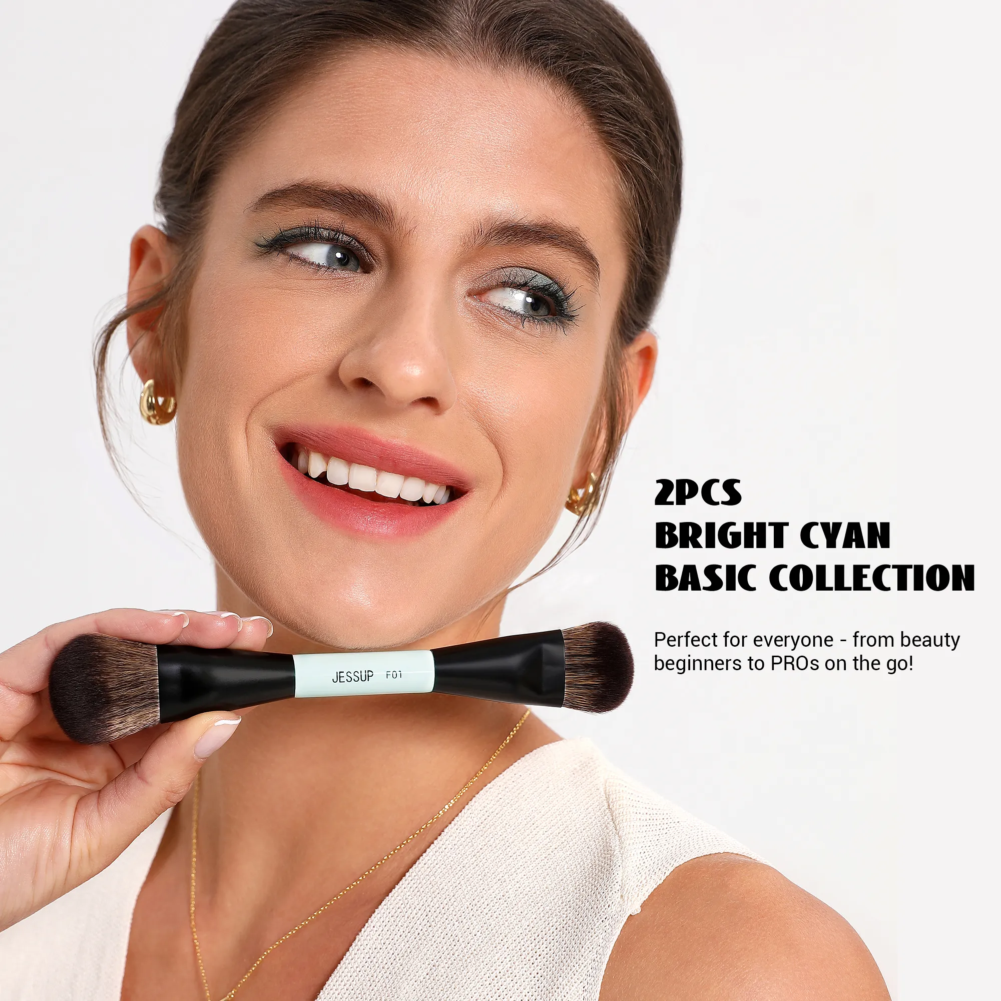 Jessup 2PCS Set Berus Mekap Dua Sisi Kit Berus Pengadun Kontur Asasi Profesional Pemerah Kening Bayang Kening Kit T502 — image 3