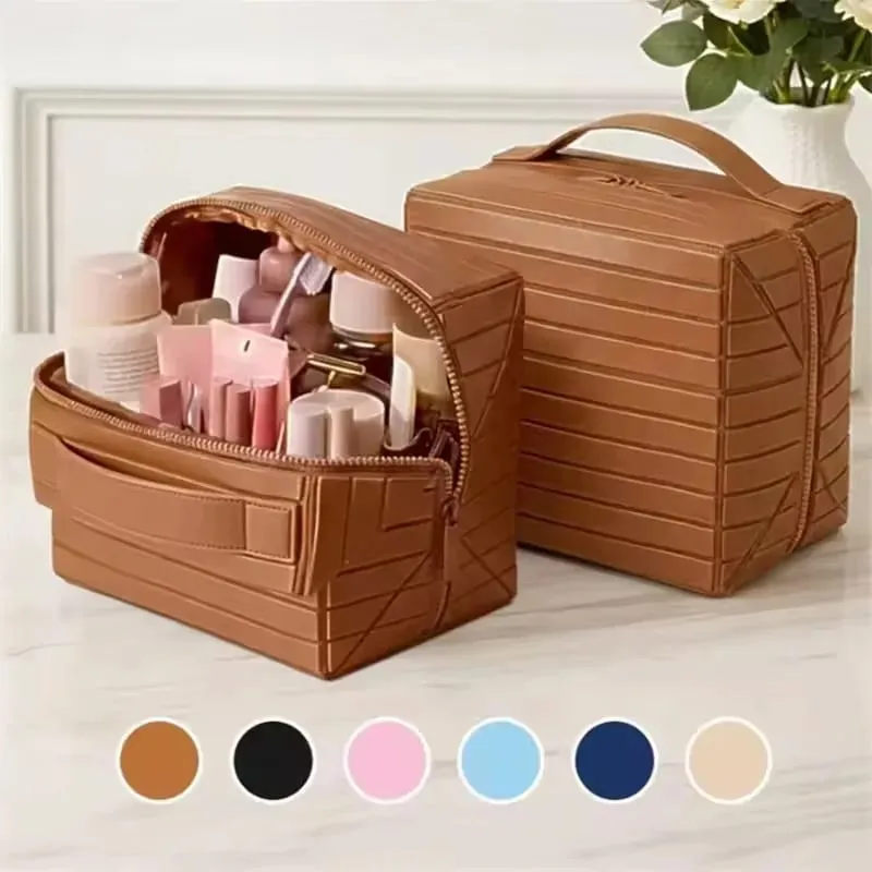Borsa da viaggio pieghevole per trucchi Borsa da toilette grande impermeabile da appendere Organizzatore cosmetico con scomparti antigoccia per uso del trucco — image 1