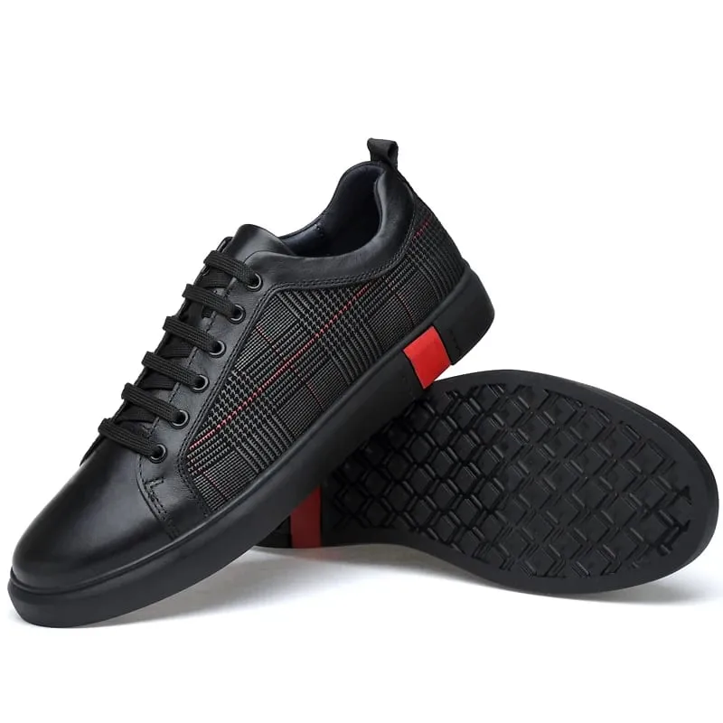 Neue Ankunft Männer Schwarz Leder Plaid Panel Turnschuhe Luxus Stil Lace Up Casual Schuhe Nicht Slip Plattform Walking Schuhe — image 5