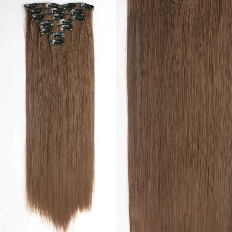 22Inch Long Straight Wavy Hair Extension 7Pcs/Set 16 Clips High Tempreture Synthetic Hairpiece Clip In Hair Extensions — image 19