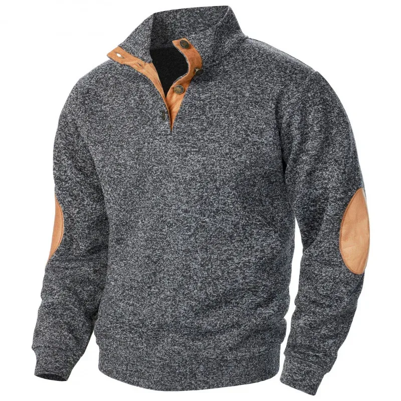 Männer Herbst Sweatshirt Patchwork Kontrast Farbe Hoodies Stehkragen Männer Botton Down Vintage Pullover — image 10