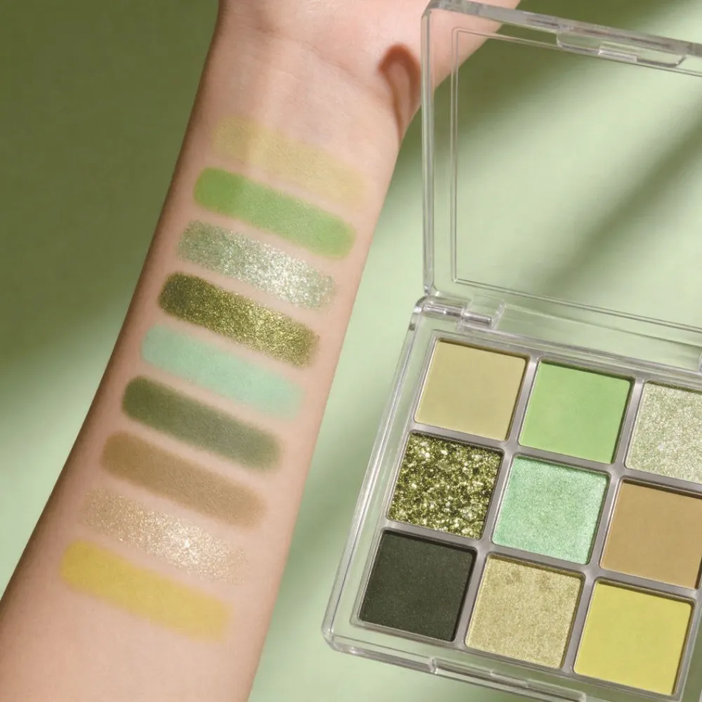 9 barev Mint Green Paleta očních stínů Matte Shimmer Forest Shadow Velvet Soft Míchatelný přirozený denní make-up očí — image 5