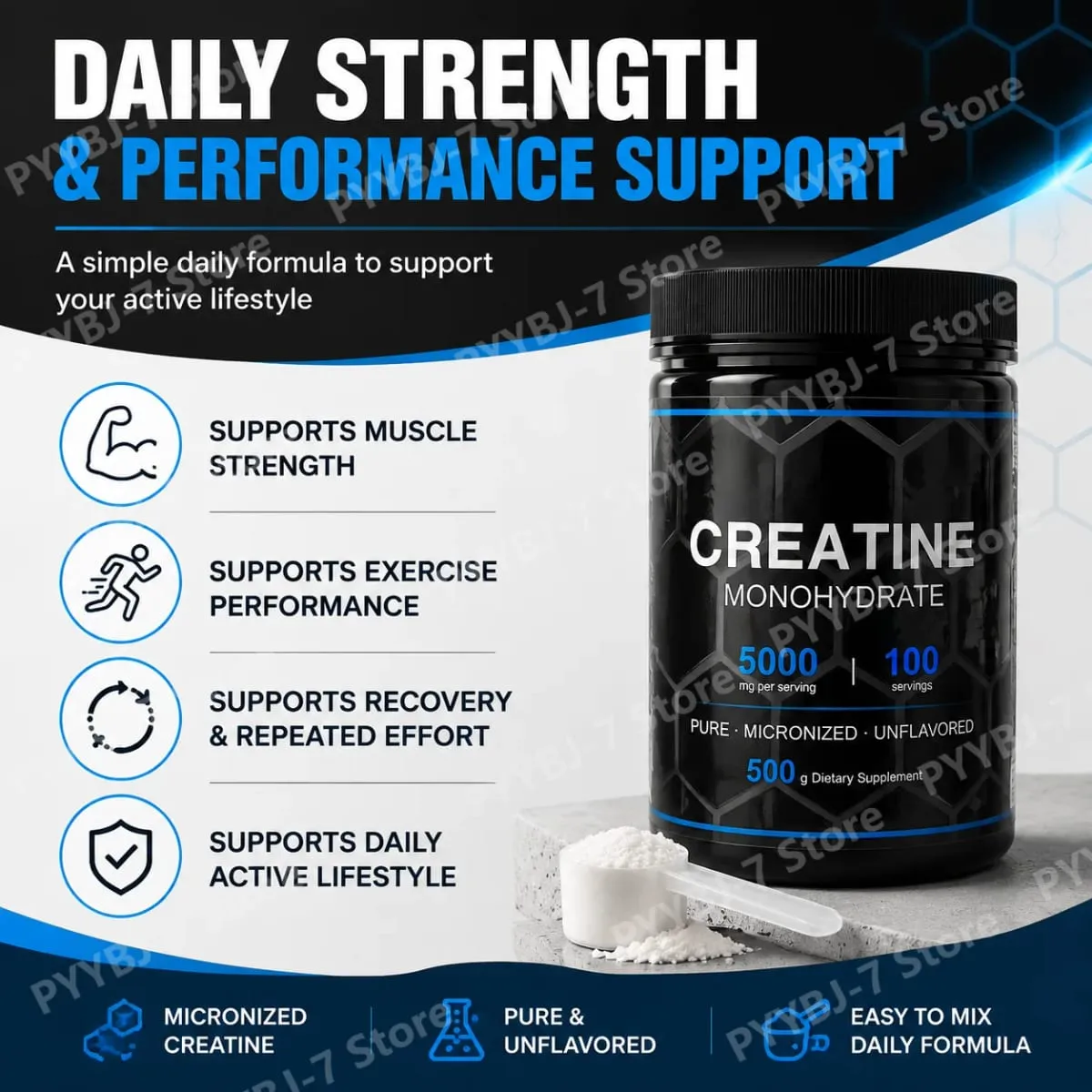Creatina monoidrato micronizzata pura in polvere 5000 mg per porzione Integratore per il supporto delle prestazioni negli esercizi sportivi 100 porzioni