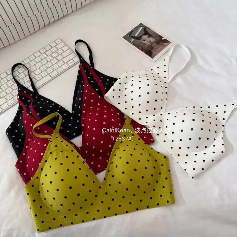 American Retro Polka Dot BH Sømløs Deep V Wireless Jelly Support Anti slappe lingeri Sæt Sexet Komfort MOYISU Sexet BH Sæt — image 4