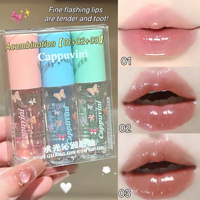 Pelembap Air Lip Gloss Ringan Berkilau Transparan Jeli Cermin Lip Glasir Jernih Hidrasi Menepuk-nepuk Lip Gloss Riasan — image 10