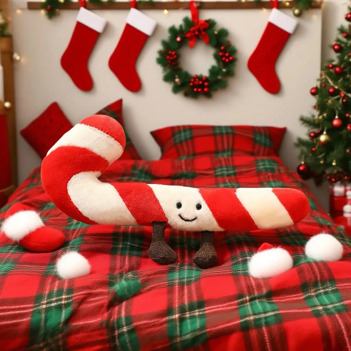 Candy Cane Bantal Baling Krismas 12 Inci - Bantal Hiasan Perayaan untuk Dewasa Kanak-kanak Bilik Tidur Ruang Tamu & Pengapit Stok