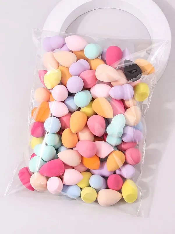 Confezione da 10/25/50/100 spugne per trucco con colori e forme casuali Strumenti per sfumare senza lattice per liquidi/crema/polvere — image 9