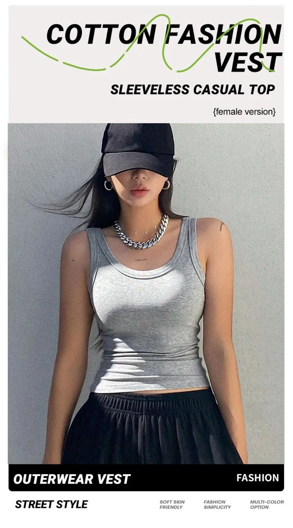 Y2K Canotte in cotone a costine Canotte da donna estive Slim O-Collo senza maniche Basic Gilet morbido e traspirante Canottiera sportiva da jogging quotidiana — image 9