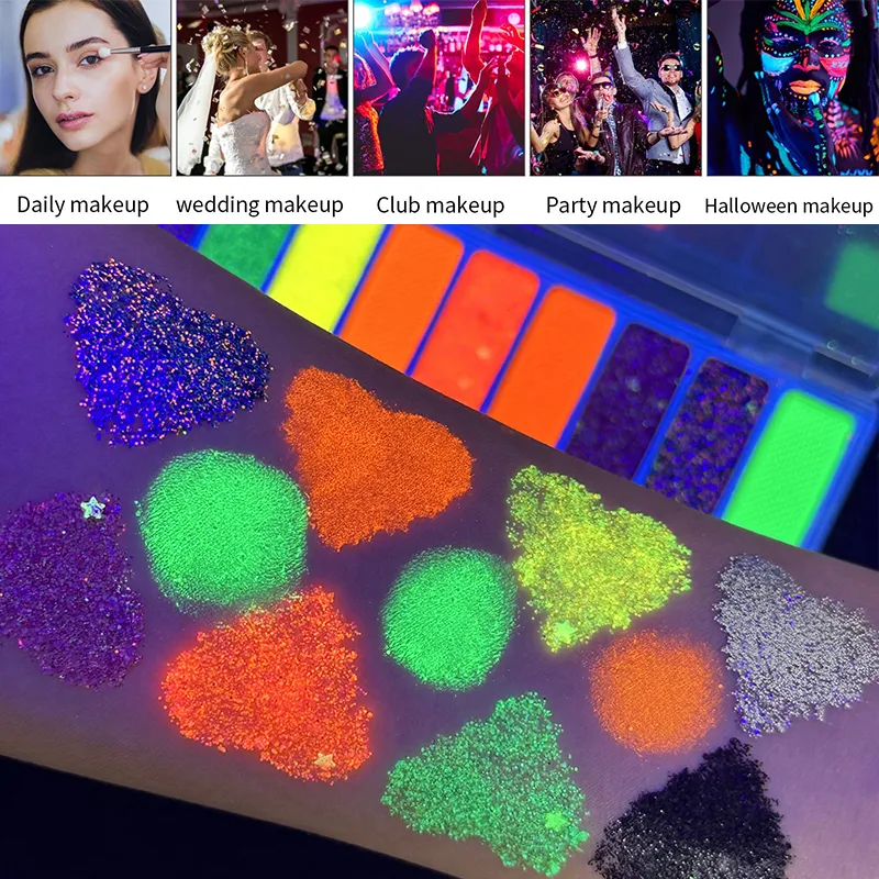Eyeliner eye shadow palette makeup UV Glow in Dark Fluorescent Neon Face Paint Eyeshadow Makeup Cosmetics For Music Festival — image 4