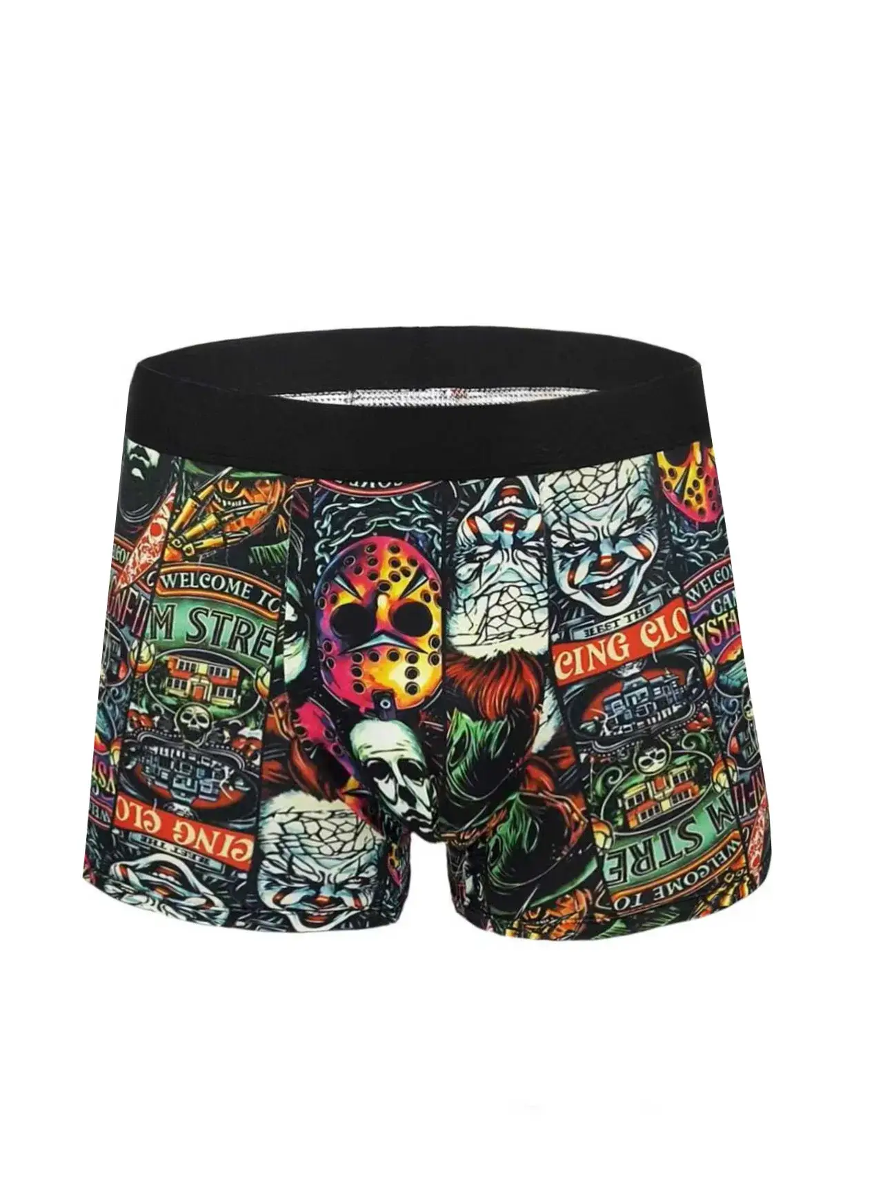 Erkek Eğlenceli Graffiti Baskılı Boxer Şort Rastgele 5 Parçalı Set, Trendy, Kişiye Özel, Rahat ve Nefes Alabilen Dört Köşe Pantolon — image 2