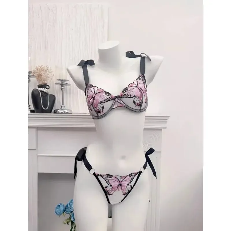 Reggente Pizzo Francese Farfalla Rete Trasparente Spalline Elastiche Senza Spugna 세트 Intimo S-XL Nuovo Morbido — image 5