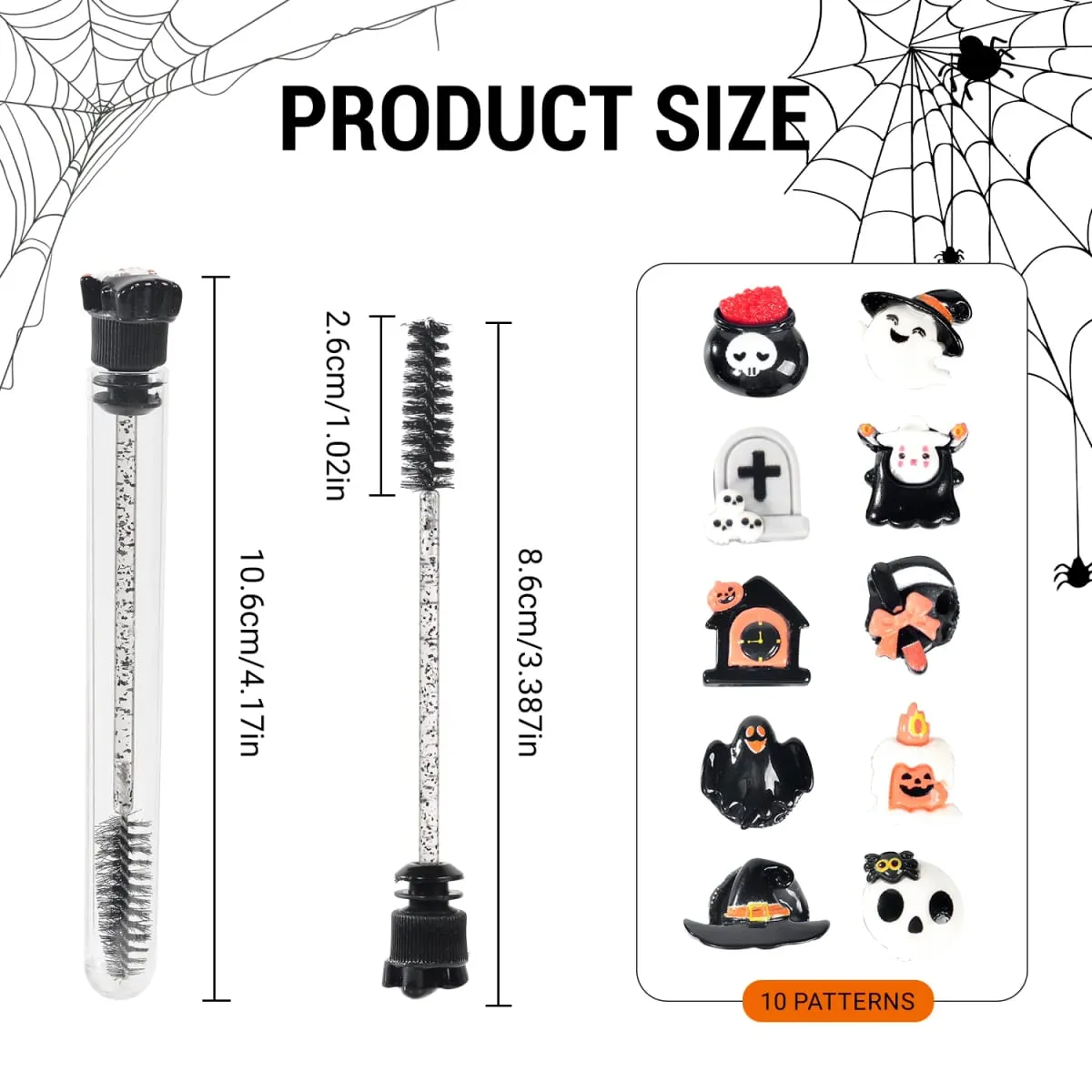 20 pièces Halloween cils Spoolies Mascara baguettes pour Extensions effrayant crâne citrouille gothique sourcils brosses cils Tech fournitures Gif — image 5