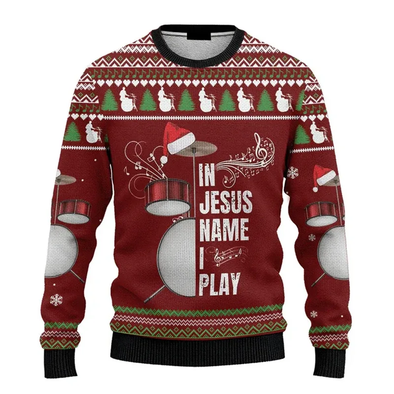 Baju Sweater Krismas Jelek 2026 Lelaki Pullover Corak Santa Claus Wanita 2026 Baju Sweat Leher Krew Merry Christmas Tahun Baru — image 3