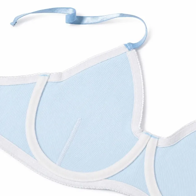 Set di biancheria intima da donna a costine tinta unita con ferretto e coppa sottile abbinato a perizoma a vita bassa morbido intimo quotidiano — image 5