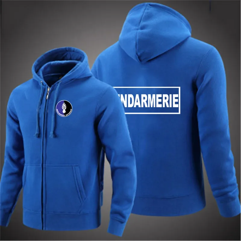 2025 Musim Semi Musim Gugur Gendarmerie Perancis Logo Dicetak Warna Solid Kesederhanaan Hoodie Pria Populer Kardigan Pakaian Jalanan Jaket Mantel — image 2