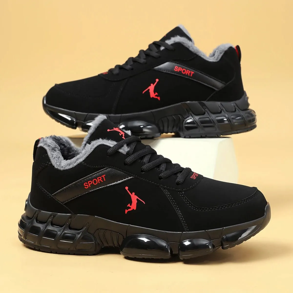 Scarpe da ginnastica da uomo foderate in peluche calde invernali con cuscino d'aria suola spessa scarpe sportive casual con lacci antiscivolo Scarpe da neve da passeggio all'aperto