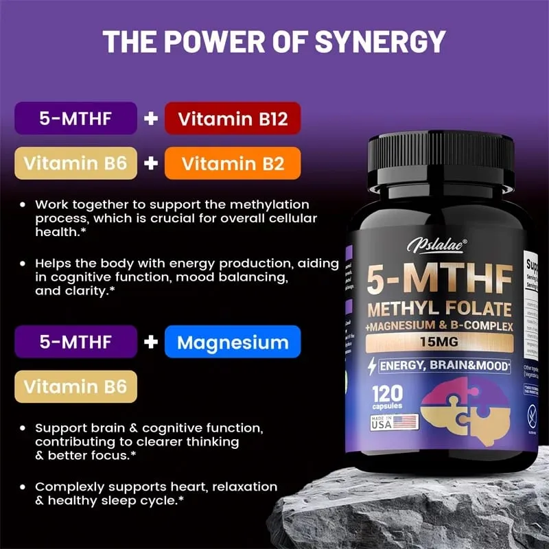 مكمل 5-MTHF ميثيلفولات - دعم طاقة الدماغ والمزاج يعزز تركيز الذاكرة والوضوح ويعزز الوظيفة الإدراكية — image 4
