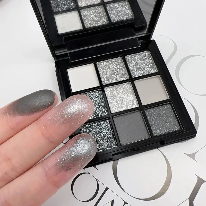 9 Colors Black Smoky Eyeshadow Palette with Holographic Glitter Sequins & Dual‑End Eyeshadow Brushes Halloween Party Makeup Kit — image 5