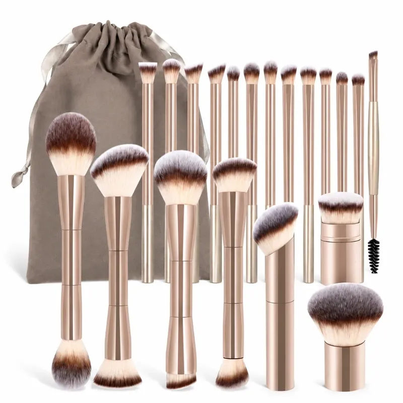 20 ชิ้น Professional แปรงแต่งหน้าแปรงแต่งหน้าโลหะ Wand พร้อมกระเป๋ากำมะหยี่ Soft Foundation Powder Blush อายแชโดว์ Eyebrow B