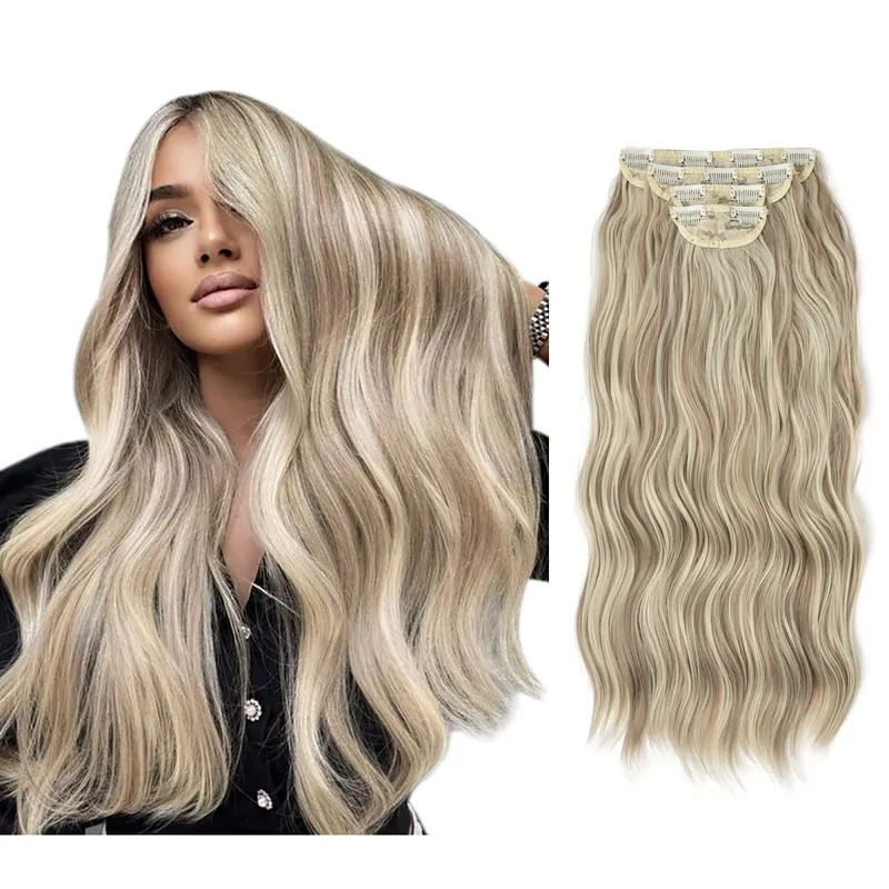 สังเคราะห์ยาวหยักคลิปในส่วนขยายของผม 22 "4 ชิ้น/เซ็ตหนา Hairpiece สำหรับผู้หญิงสีบลอนด์สีน้ำตาลสีดำธรรมชาติผมปลอม — image 15