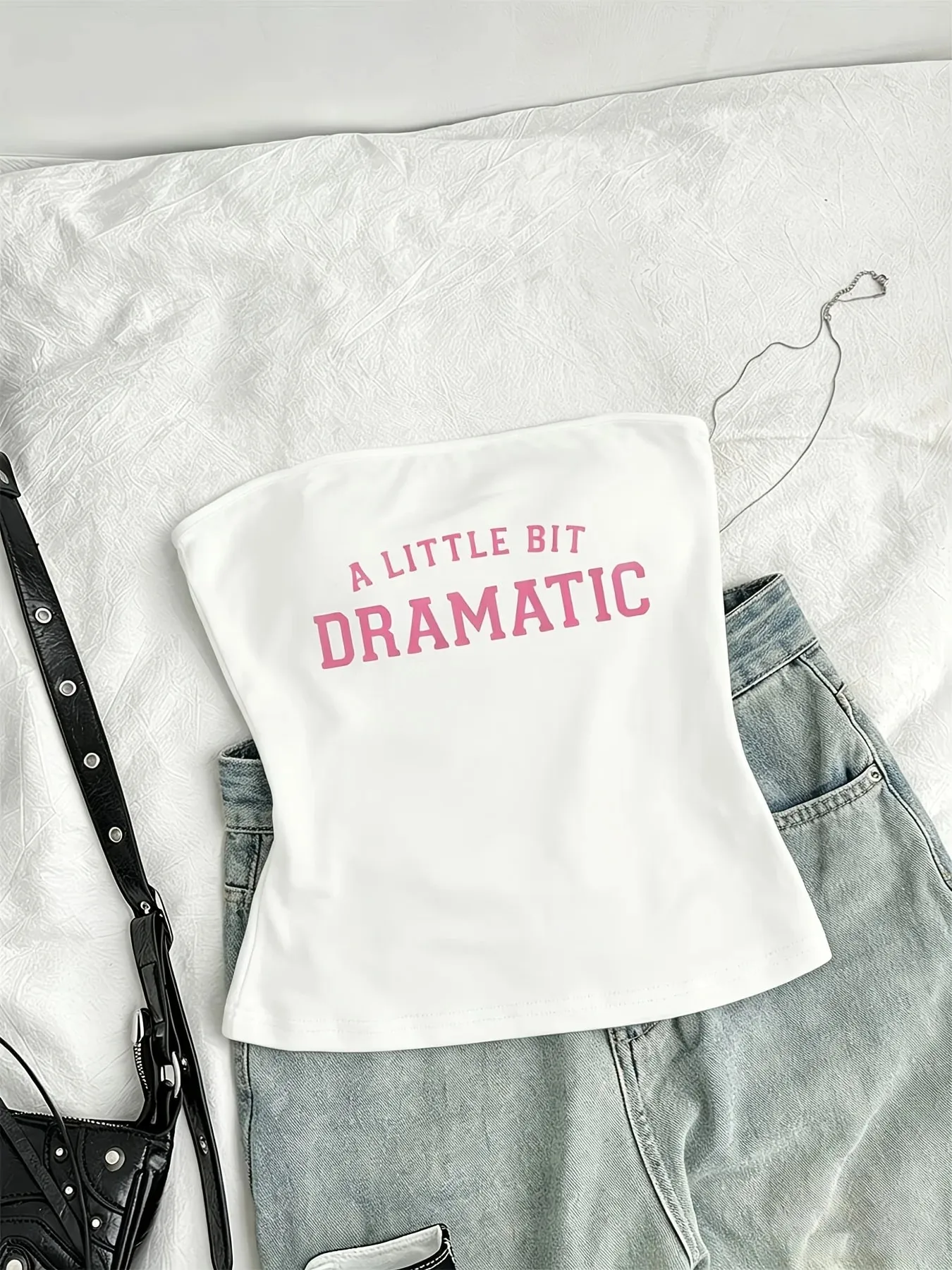 American Sweet Cool Style A LITTLE BIT DRAMATIC Letter Printed Tube Top Casual Y2K Women's 90s Clothes Shirt