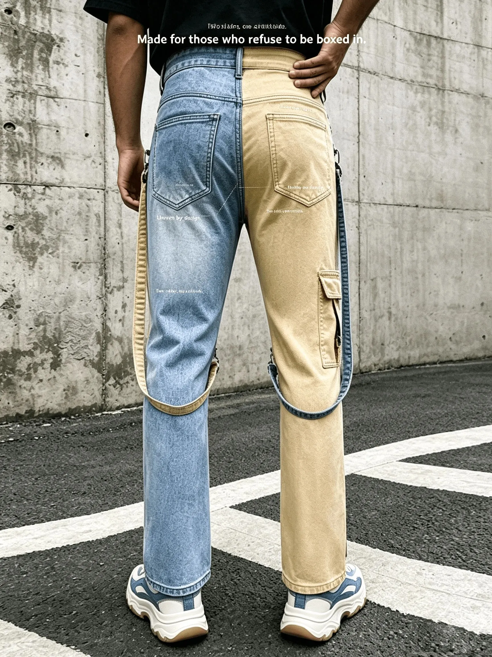 Y2K-Jeans für Herren, Techwear, Retro-Cargohose, ausgestellte Bootcut-Jeans, Kontrastfarbe, Spleißriemen, Streetwear-Denim-Hose — image 2