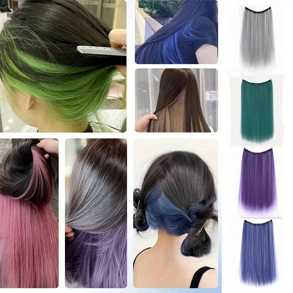 Estensioni dei capelli con clip sintetiche colorate con evidenziazione Parrucca per tintura lunga e diritta appesa all'orecchio Pezzo di colore Capelli finti sottili senza cuciture — image 7