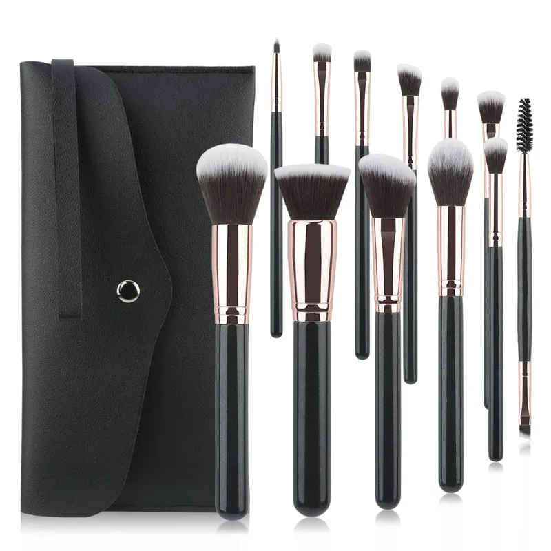 New 12pcs Black Cylinder Makeup Brush Set Black Gold Eyeshadow Brushes Multifunctional Makeup Tools — image 9