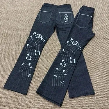 Note Rose Sulam Seluar Jeans Warna Asal Uniseks Versi 1021M Berkobar Sedikit HighStreet Pakai Seluar Jeans Lurus Bersusun Seluar Lelaki