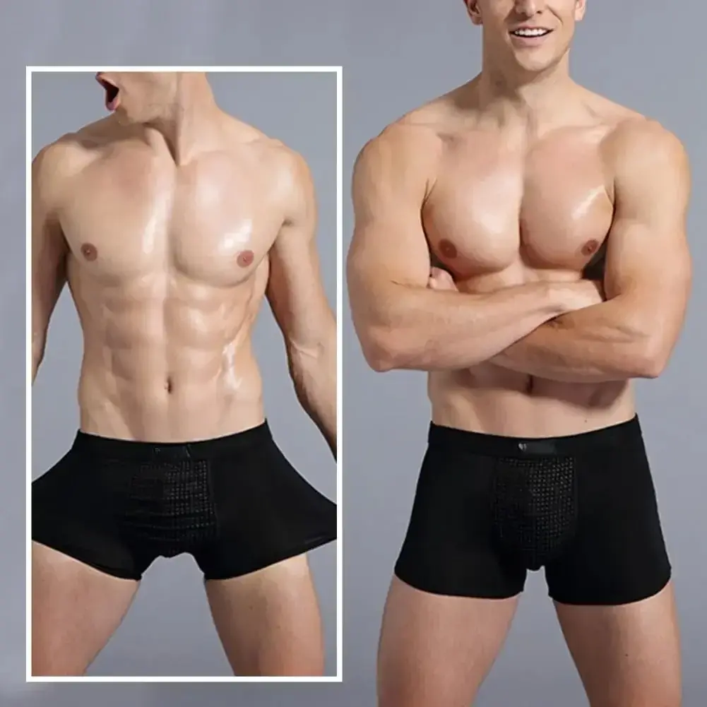 Boxer da uomo Assorbimento del sudore U Convesso Magnetico Biancheria intima fisiologica Massaggio Tinta unita Plus Size Mutande da uomo Abbigliamento interno Cl — image 4