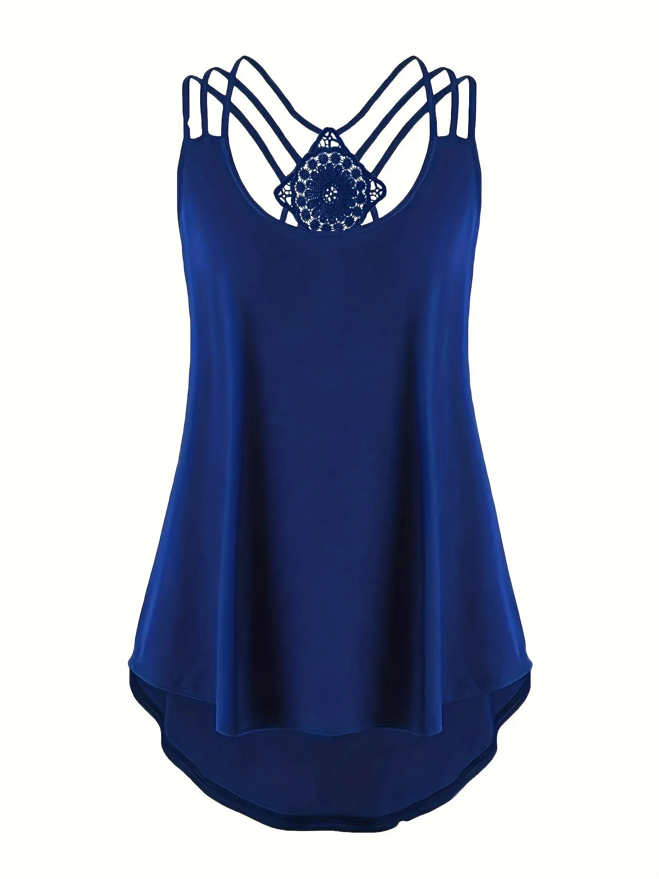 Grande taille mode d'été couleur unie jarretelles croisé Cami débardeur femmes surdimensionné léger Stretch dos nu haut décontracté