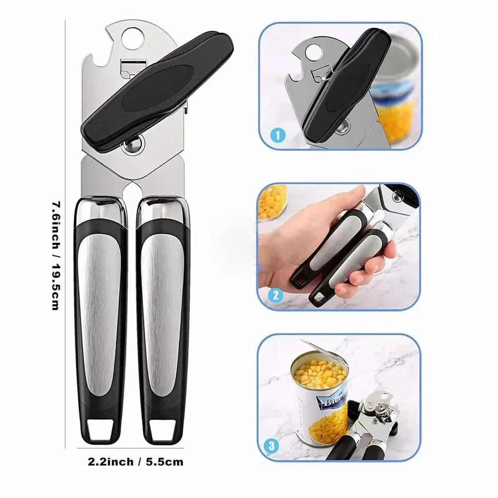 Apribottiglie multiutensile professionale in acciaio inossidabile di alta qualità con taglierino per lattine e gadget da cucina con impugnatura ergonomica — image 3