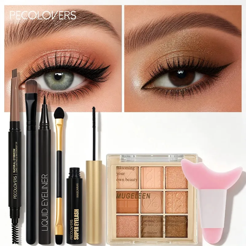 7 Buah Palet Eyeshadow Set Mata + Eyeliner + Maskara + Pensil Alis Ujung Ganda Alat Rias Cocok Penyorot Mata — image 6