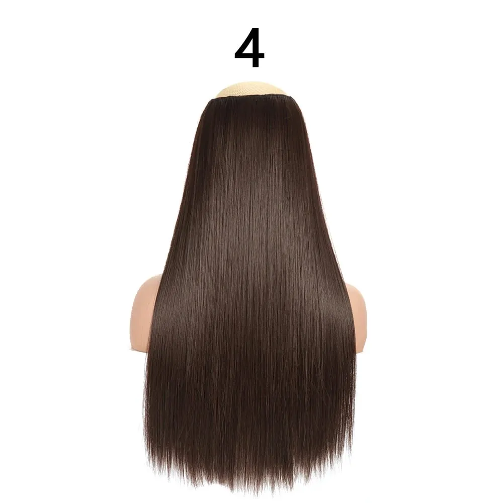 สังเคราะห์ 24 นิ้ว One Piece 5 คลิปยาวตรงทรงผมทนความร้อนปลอม Hairpiece สำหรับผู้หญิง NATURAL Brow — image 10