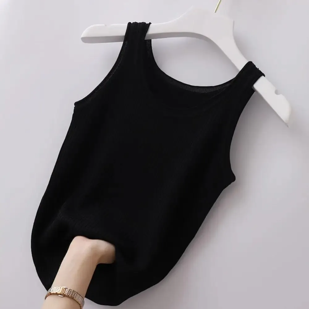 2024 Polyester Sexy košilka bez rukávů Základní top Jednobarevné Letní Košilka Streetwear Trička Tričko Jarní Pletené Tílko Dámské