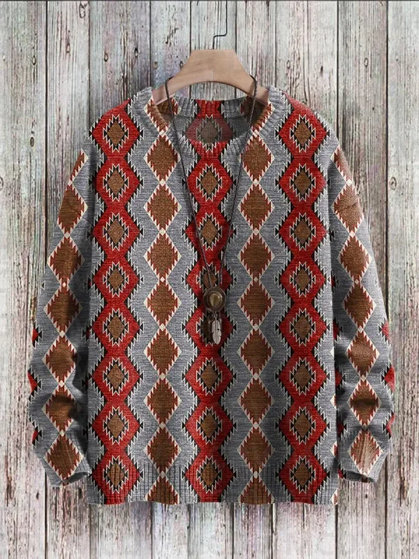 Vintage Pattern Print Knit Pullover Sweater Women For Men Sweater — image 5