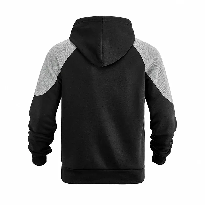 Men Patchwork Color Block Pullover Hoodie Drawstring Kangaroo Pocket Long Sleeve Loose Sweatshirt Autumn Winter Streetwear Tops — image 10