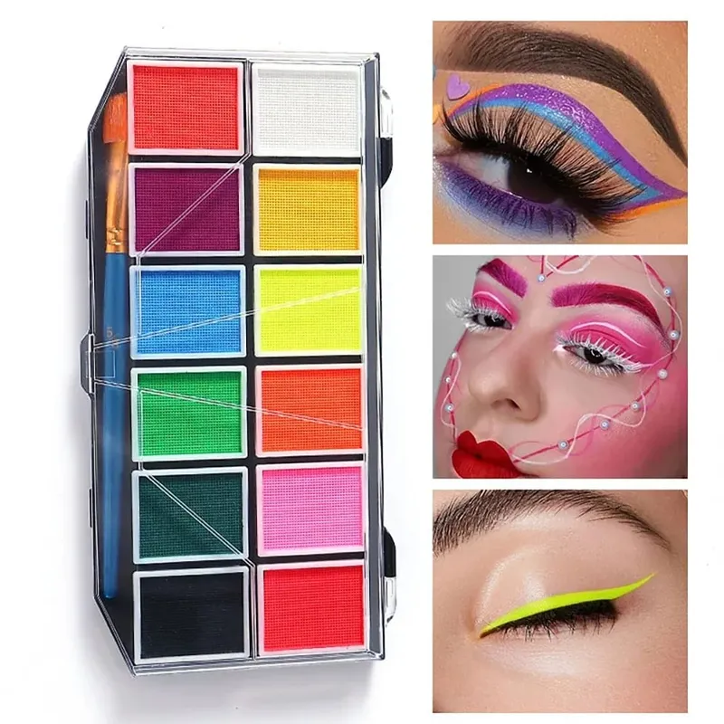 Professional Body Art 12 สีพาสเทลนีออน UV สี Rainbow Split เค้ก Face Paint Palette สำหรับคริสต์มาสฮาโลวีน — image 5