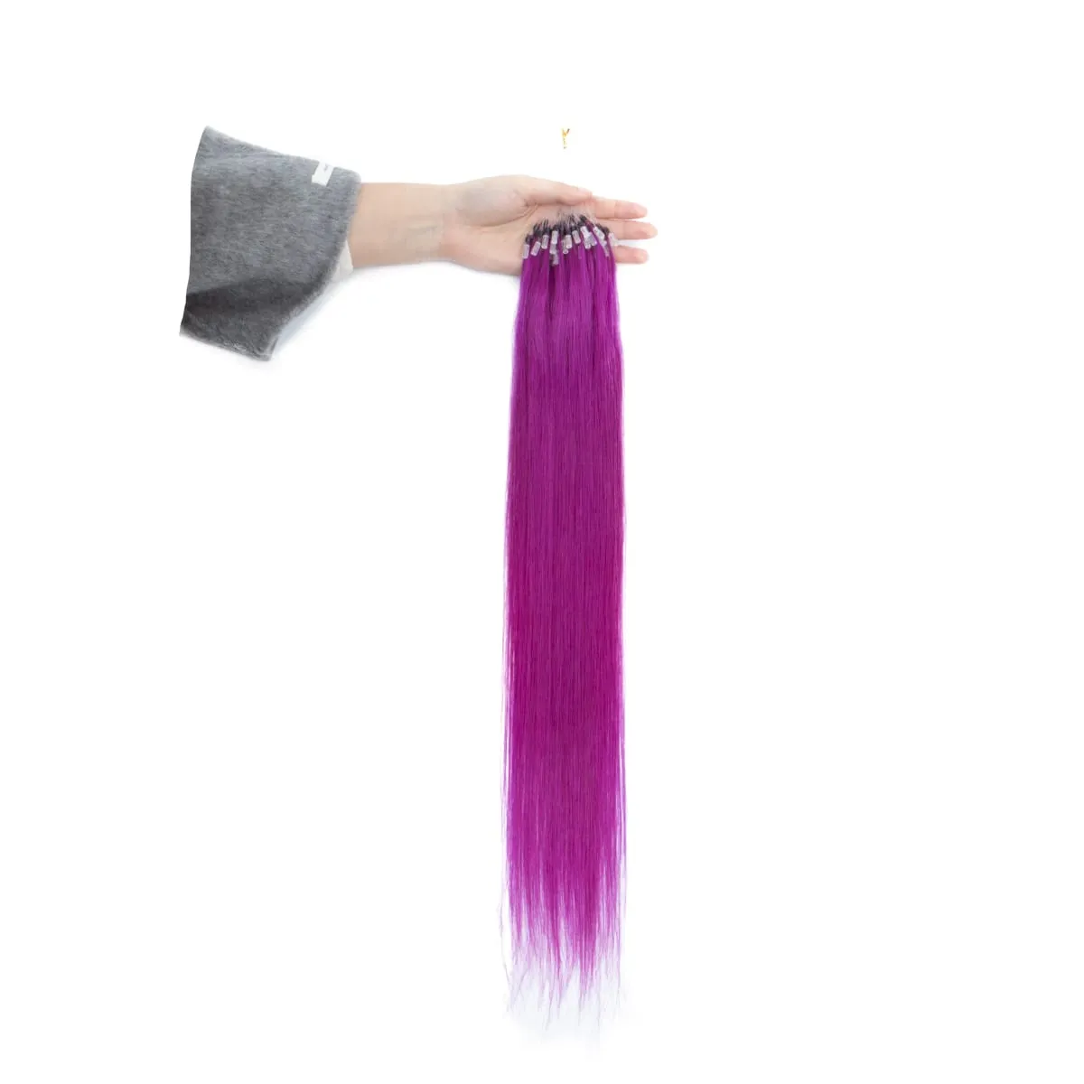 Extensions de cheveux humains colorés à micro maillons, sans colle, cheveux humains vierges, pour femmes et filles, 50 brins colorés, 30G, gris — image 16