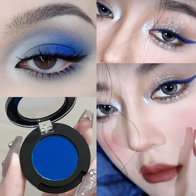 Sombra de ojos gótica Rojo Mate, sombra de ojos de gusano de seda blanca, paleta de delineador de ojos, maquillaje de ojos, Cosméticos de sombra de ojos ahumados Punk azul mate
