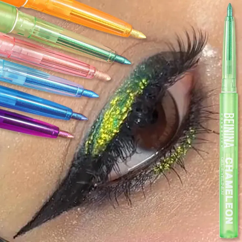 Bunglon Berkilat Yellow Eyeliner Gel Pen Pembayang Mata Metalik Multicolor Eye Liner Pearlescent Polarized Solek Pigmen Mata Dalam