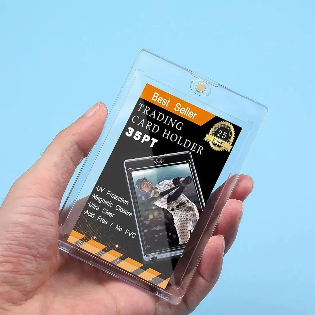 35PT Set Penopang Tempat Kartu Magnetik Pelindung Kartu Lengan Plastik Keras Kotak Display Perdagangan Pokemon Bisbol Olahraga Yugioh — image 4