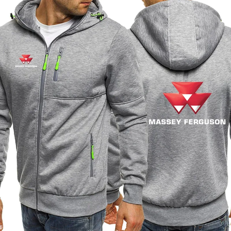 2025 Musim Bunga Musim Gugur Massey Ferguson Cetakan Popular Warna Pepejal Jaket Berkerudung Zip Berkerudung Lelaki Trendi Selesa Longgar Tali Serut Hoodie — image 6
