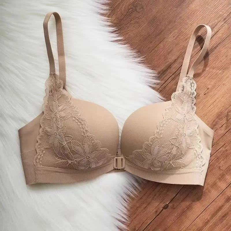 Sexy Spitze Verschluss Vorne Push-Up Bh Kleine Brust Sammeln Anti-schlaffe U-förmigen Rückenfreien Bh Dessous Für frauen