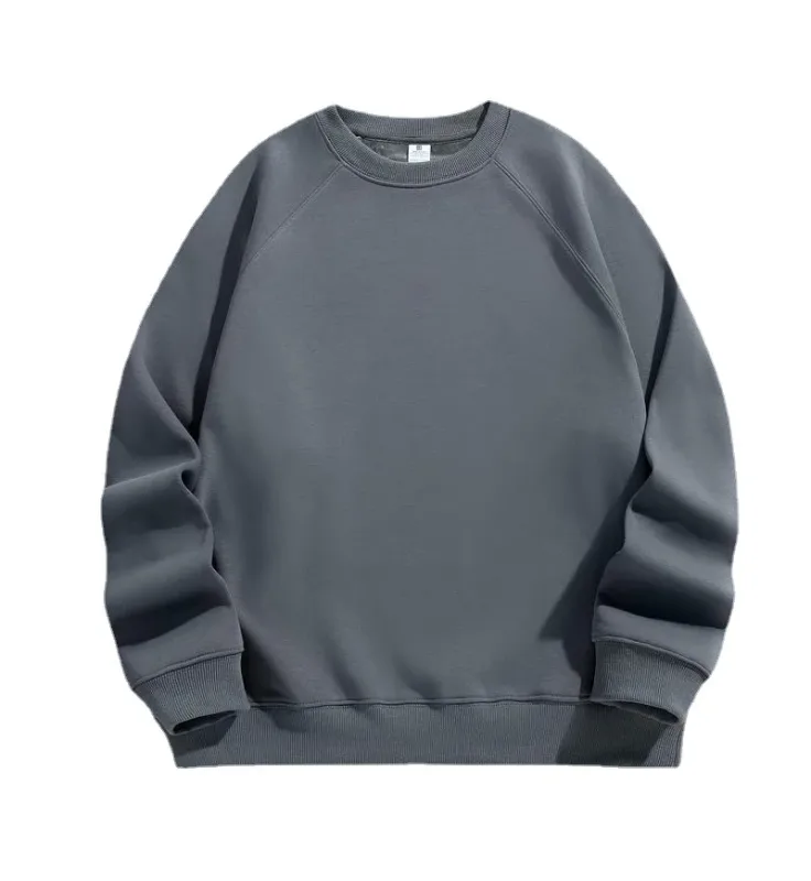 600g Baju Sweat 100% Kapas Bersaiz Besar Lelaki untuk Musim Sejuk Pepejal Beige Lengan Batwing Bulu Heavyweight Leher Krew Hoodies Termal — image 11