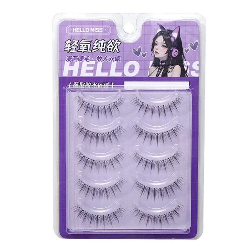 5 Pairs False Eyelashes Lash Extension Reusable U-shaped Natural Fake Lashes Make Up Transparent Stem Korean Eye Makeup Tool