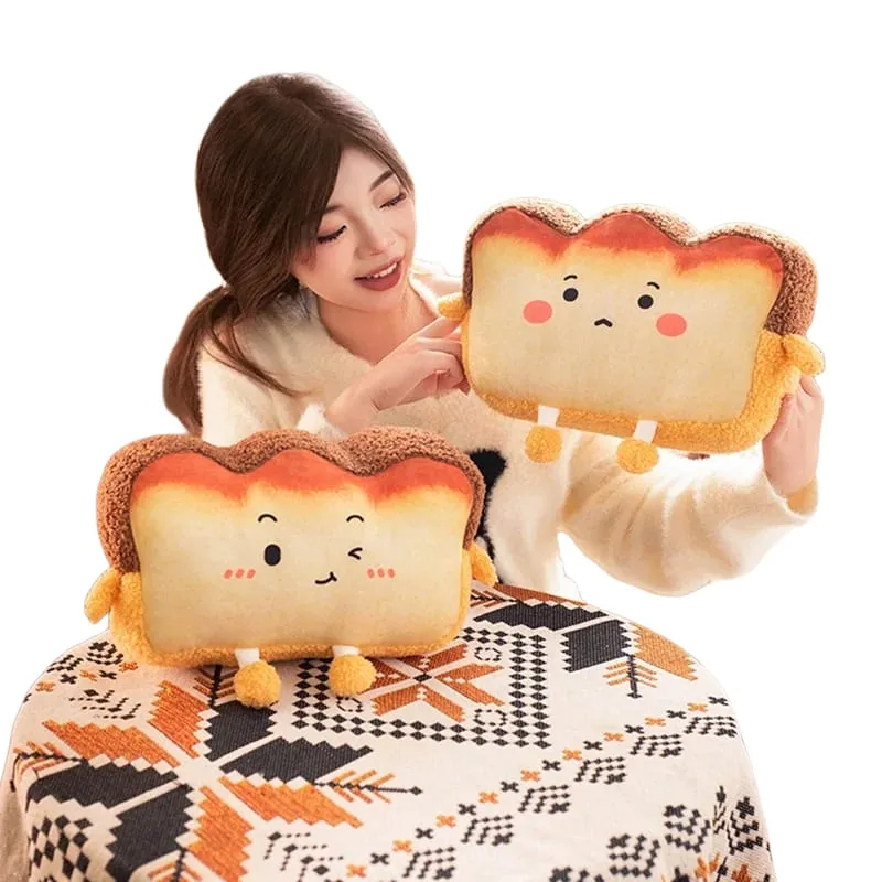 35x25cm Toast Bread Pillow Hands Warmer Winter Warm Plushie Emotion Face Human Figured Soft Cushion Decor Friend Gift — image 7