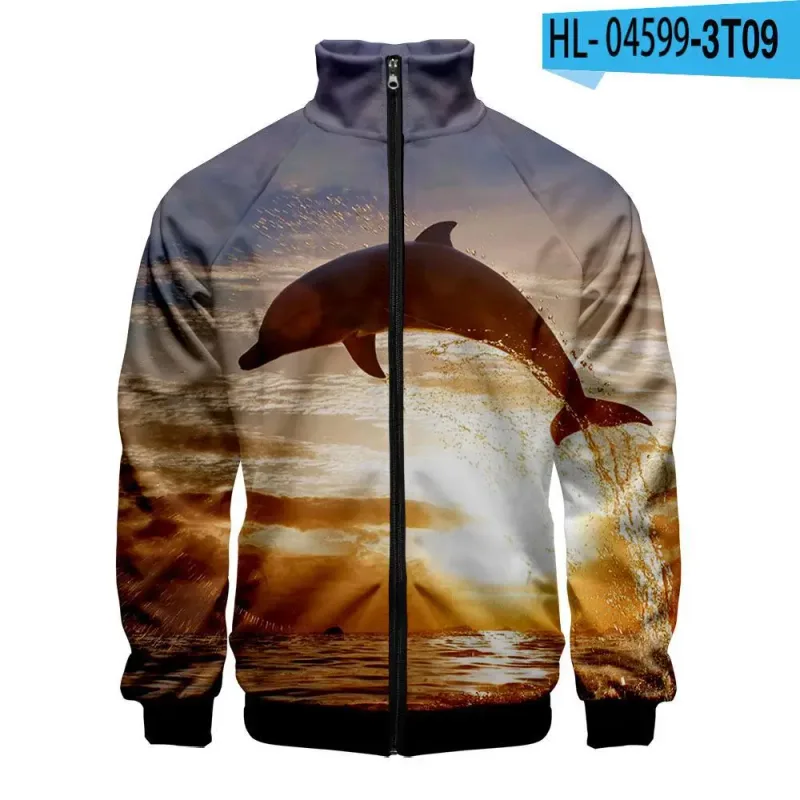 Harajuku Popular Novelty dolphin 3D Print Zipper Raglan Jacket Windbreaker Boys/Girls Comfortable Stand Collar Jackets Coats — image 23
